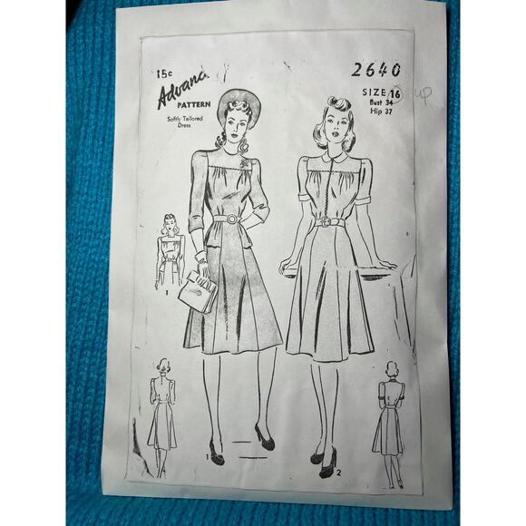 Advance pattern 2640 Dress 1940s fit and flare peplum size 16 - Picture 1 of 5
